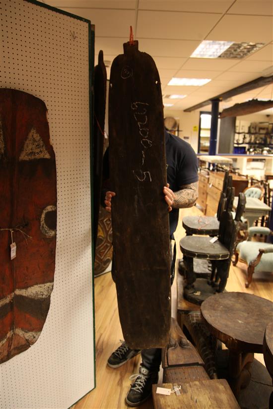 Three Sepik River carved and painted tribal shields